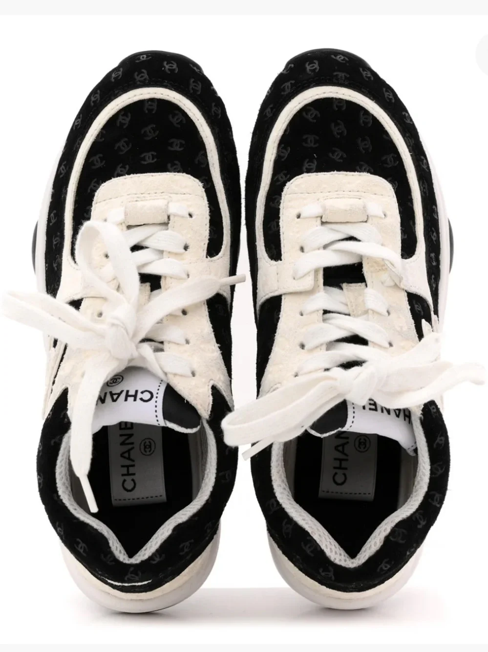CHANEL Suede Calfskin Black and White CC Logo Sneakers Sz 8 1/2 EU 39